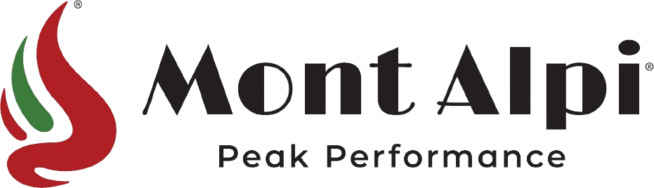 Monti Alpi Peak Performance Grills logo with red fire icon.