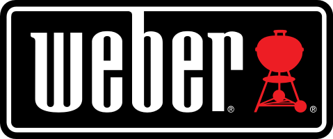 Weber Grill Logo with Black Background and Red Grill icon.