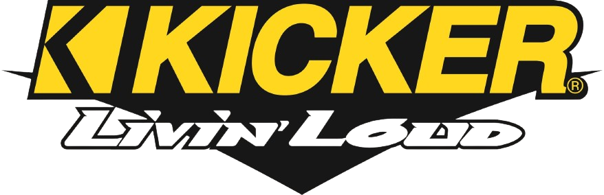 Kicker Logo with Yellow Lettering, Black Background and Living Loud Slogan.